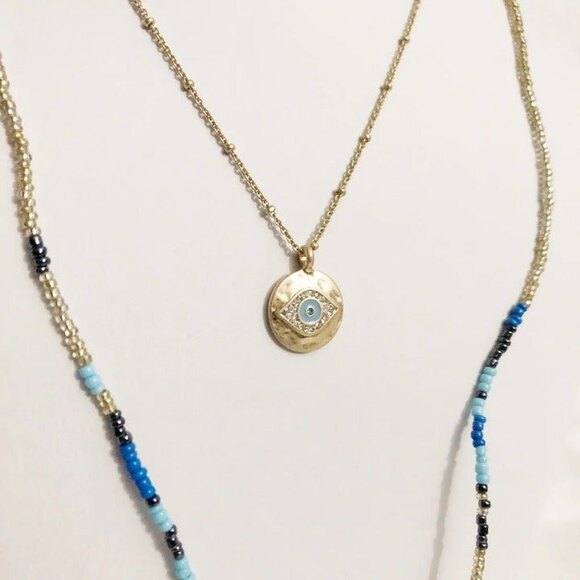 Beaded Third Eye Layered Chain Necklace - Picture 2 of 6